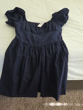 Express Navy Puff-Sleeve Square-Neck Girls Dress